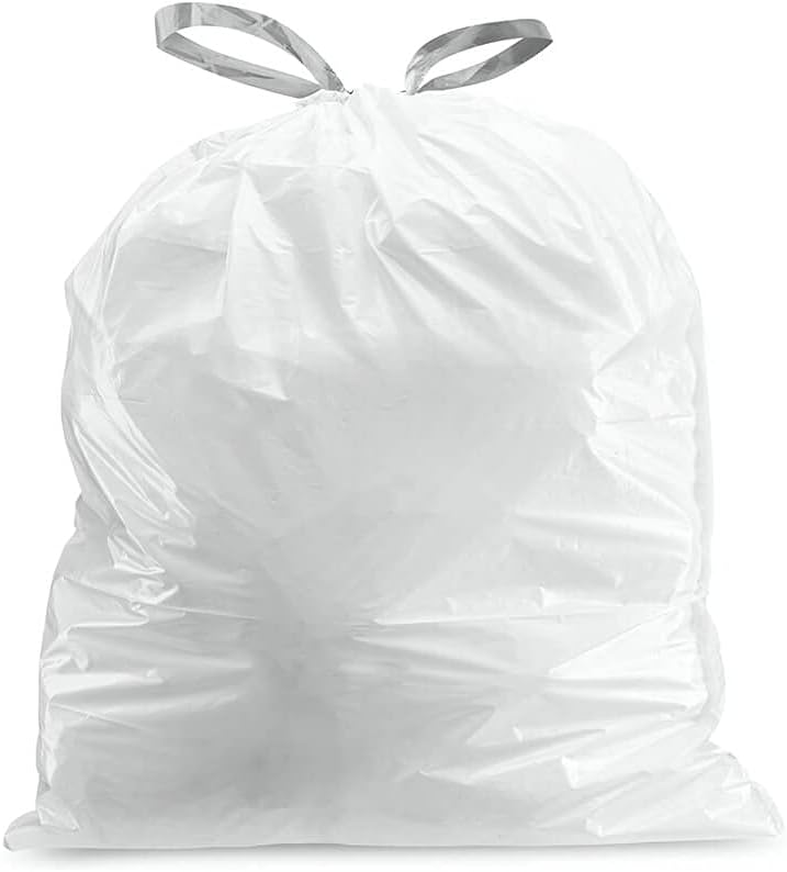 Plasticplace Custom Fit Trash Bags, Compatible with simplehuman Code V (200 Count) White Drawstring Garbage Liners 4.2-4.8 Gallon/ 16-18 Liter, 14.5" x 27.5"