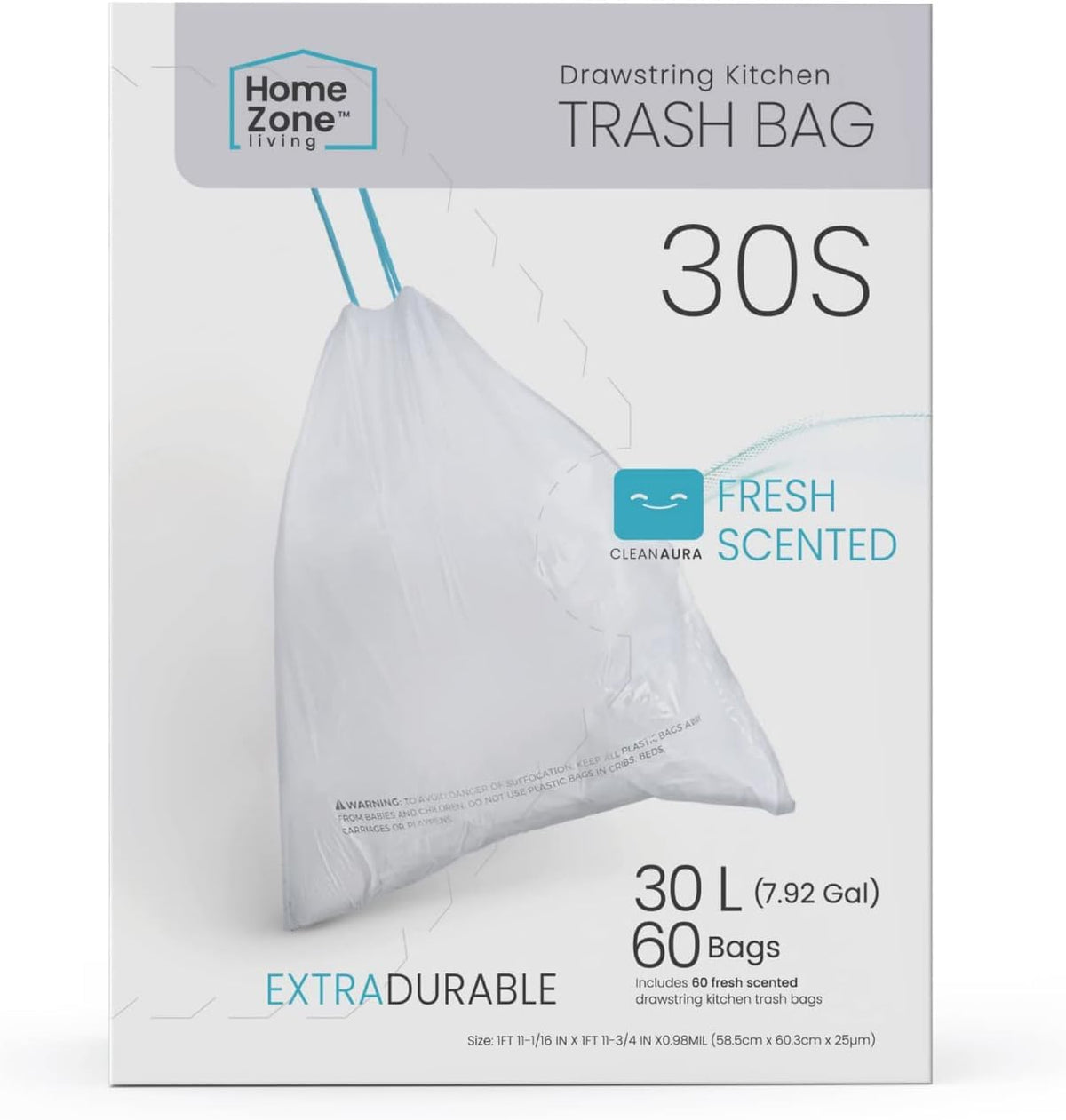 Home Zone Living 8 Gallon Kitchen Trash Bags with Drawstring Handles