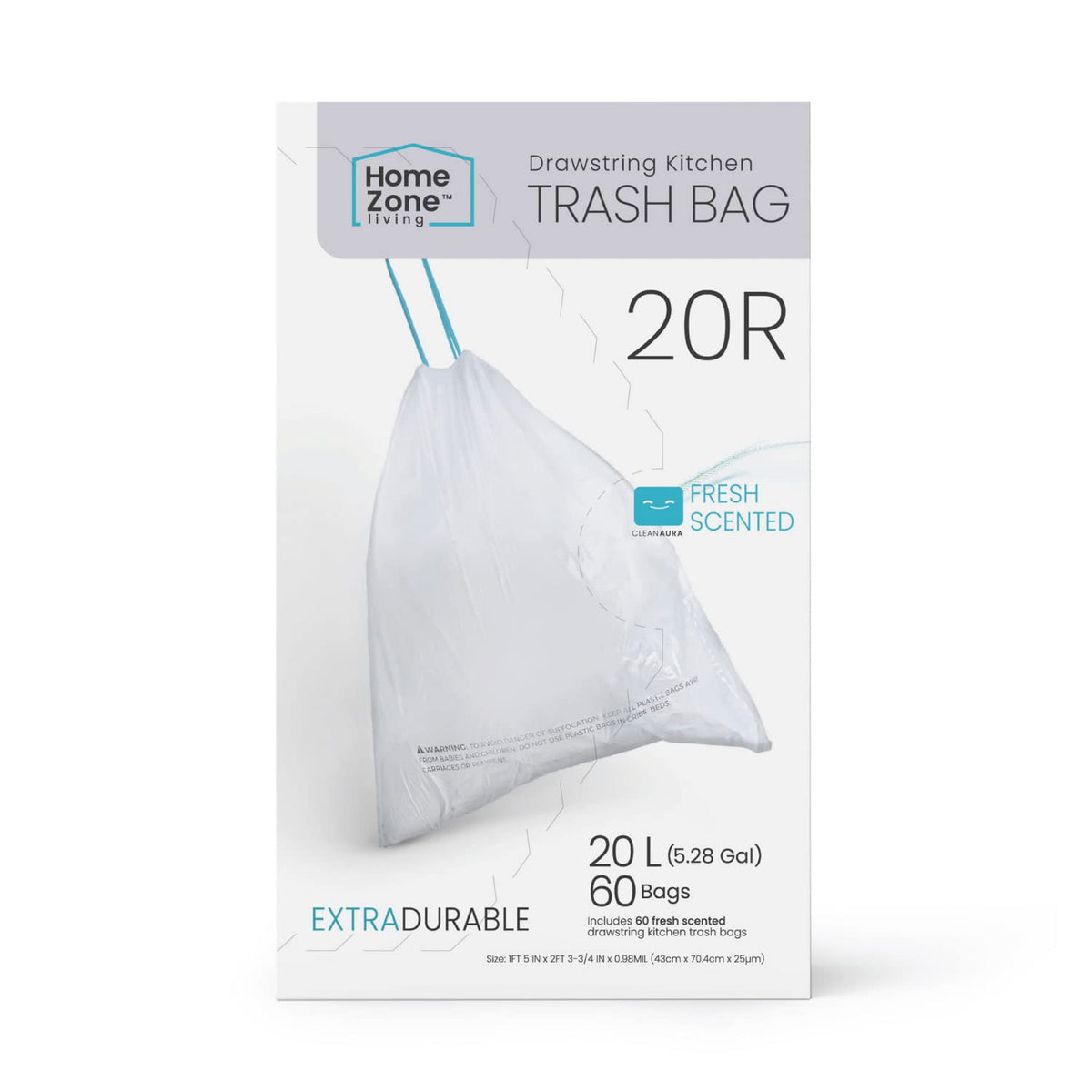 Home Zone Living 8 Gallon Kitchen Trash Bags with Drawstring Handles