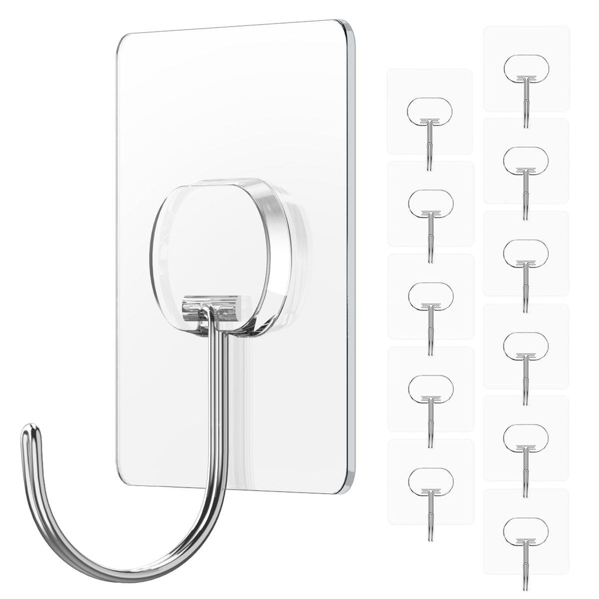Adhesive Wall Hooks No Drill Large Clear Heavy Duty,13LB Sticky 12 Pack