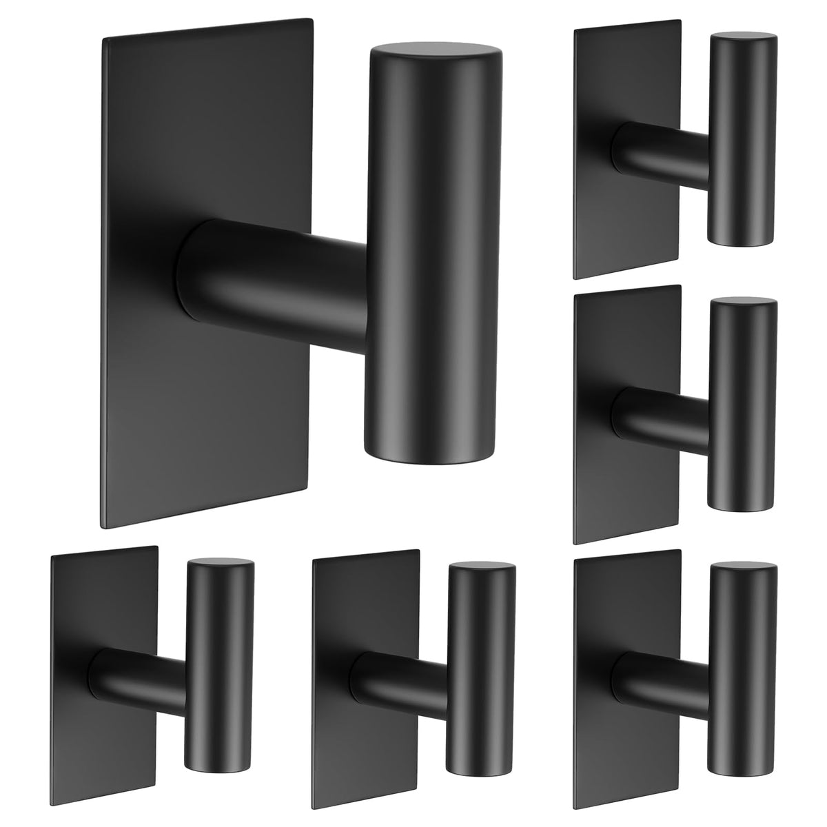 VAEHOLD Wall Towel Hooks, Heavy Duty Sticky Holder Waterproof Towel Hooks for Hanging Coat, Clothes, Closet Hook Wall Mount for Kitchen (Black, 2 Pack)