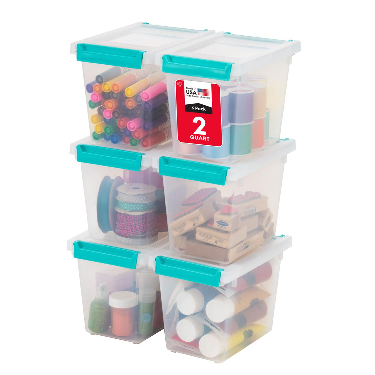 IRIS USA 4-Pack 12 Qt Storage Bins with Lids, Plastic Box, Clear/Black