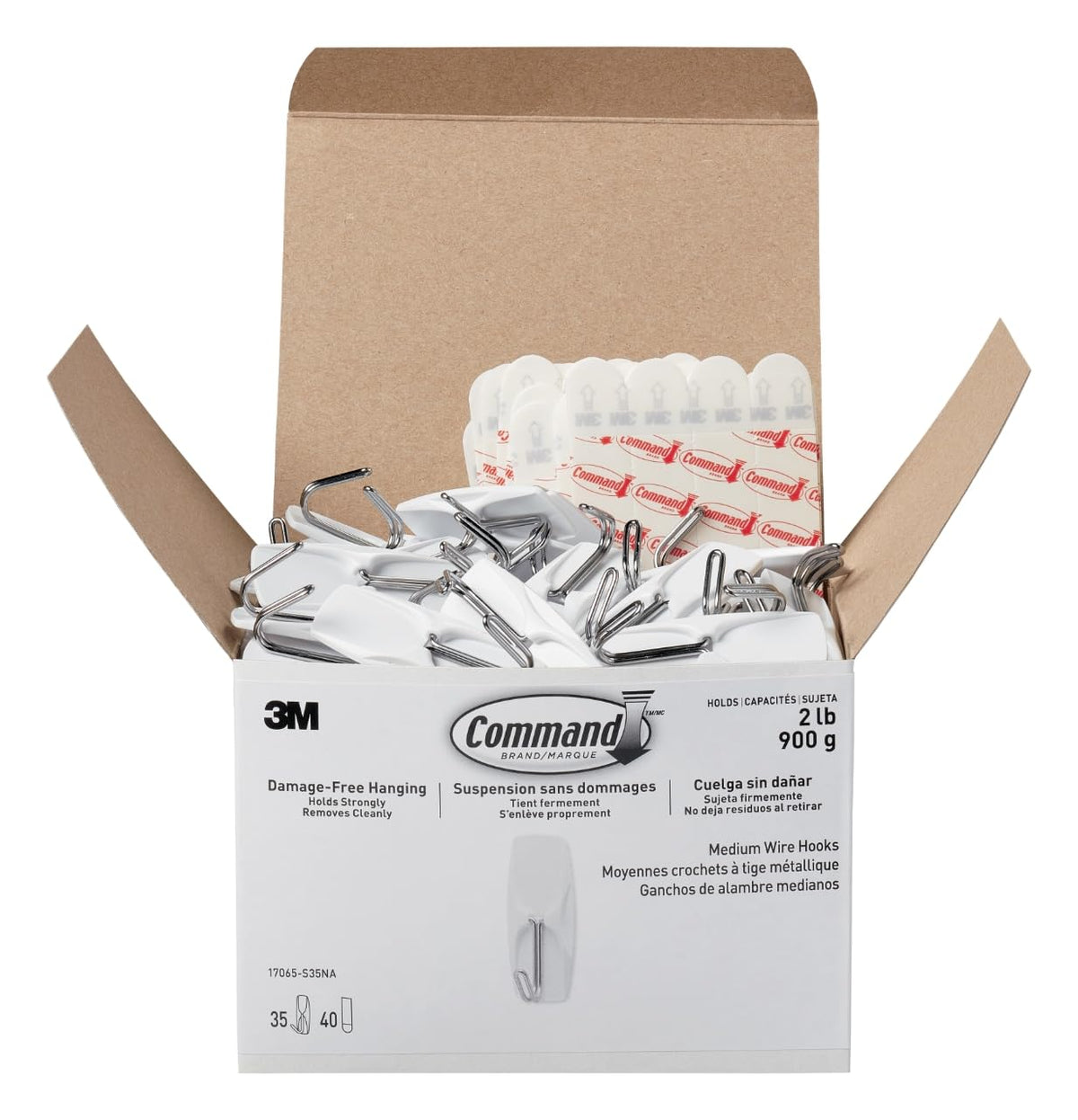Command Medium Wire Toggle Hooks, 35 Hooks and 40 Strips, Damage-Free Hanging Wall Hook with Adhesive Strips, No Tools Great for Hanging, Organization and Storage, Holds up to 2 lb