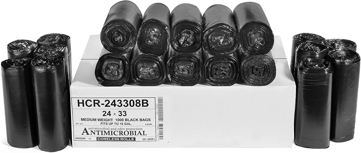 Aluf Plastics 60 Gal Black Trash Bags, 22 Micron (EQ.), 38" x 60" (150 Pk)