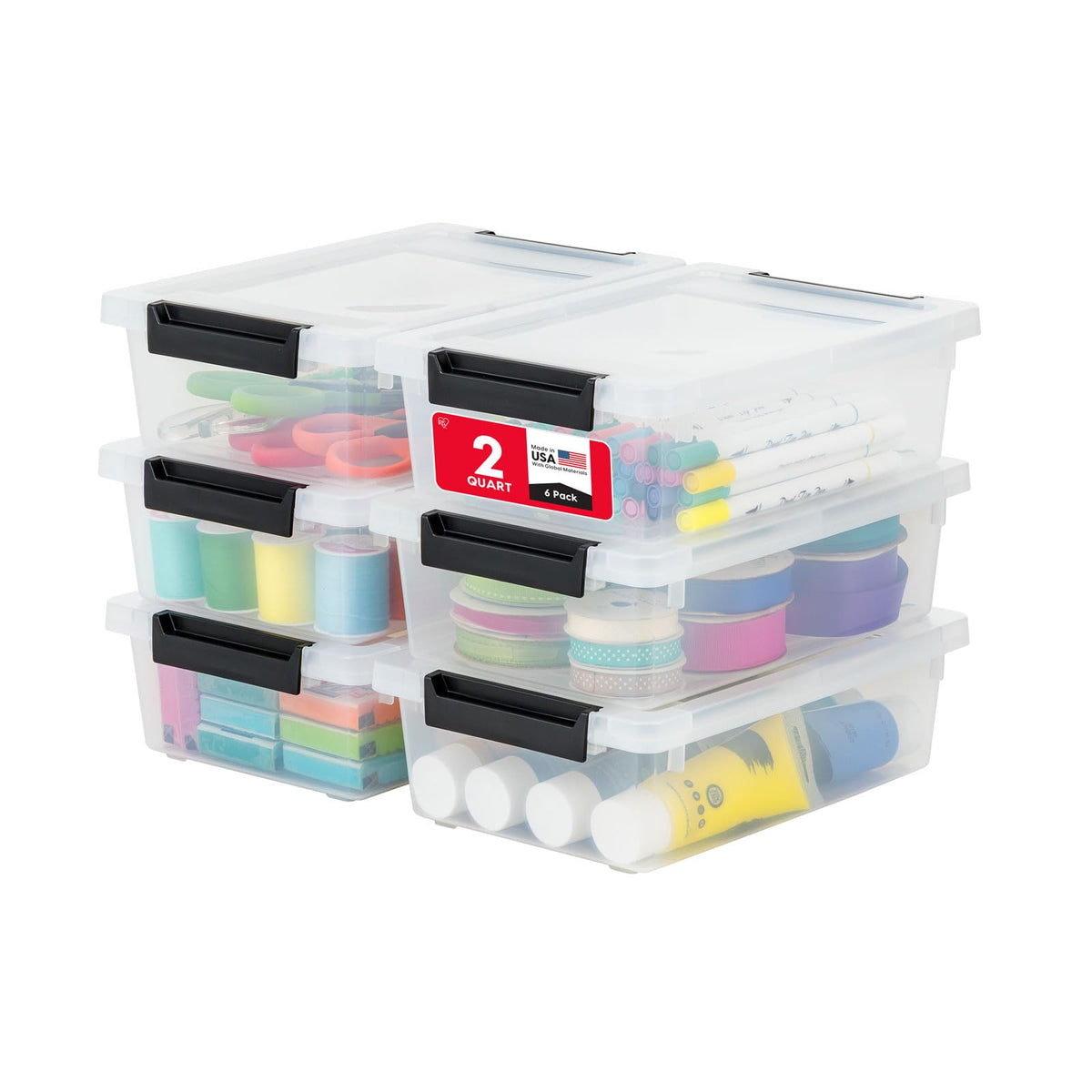 IRIS USA 4-Pack 12 Qt Storage Bins with Lids, Plastic Box, Clear/Black