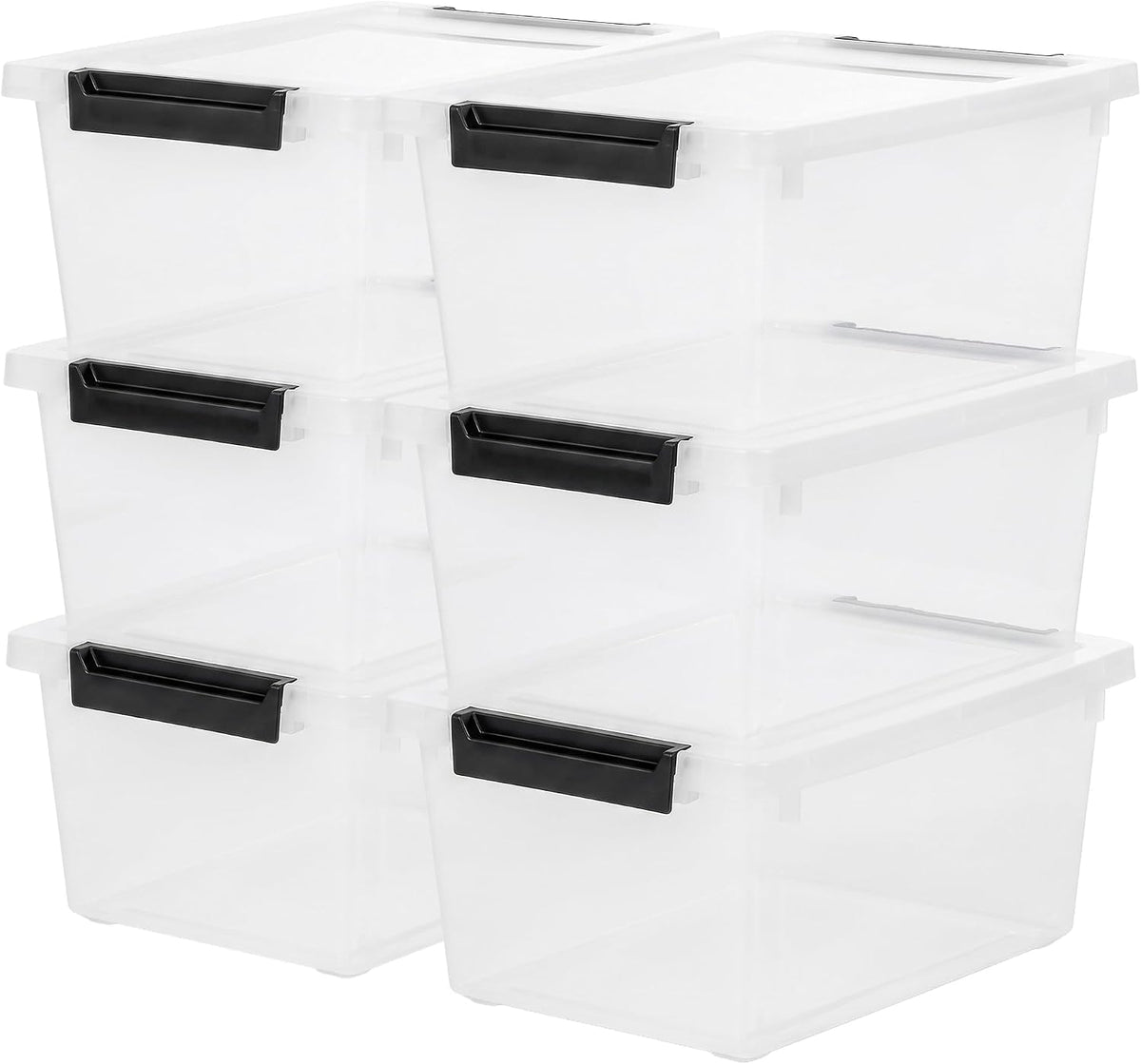IRIS USA 4-Pack 12 Qt Storage Bins with Lids, Plastic Box, Clear/Black