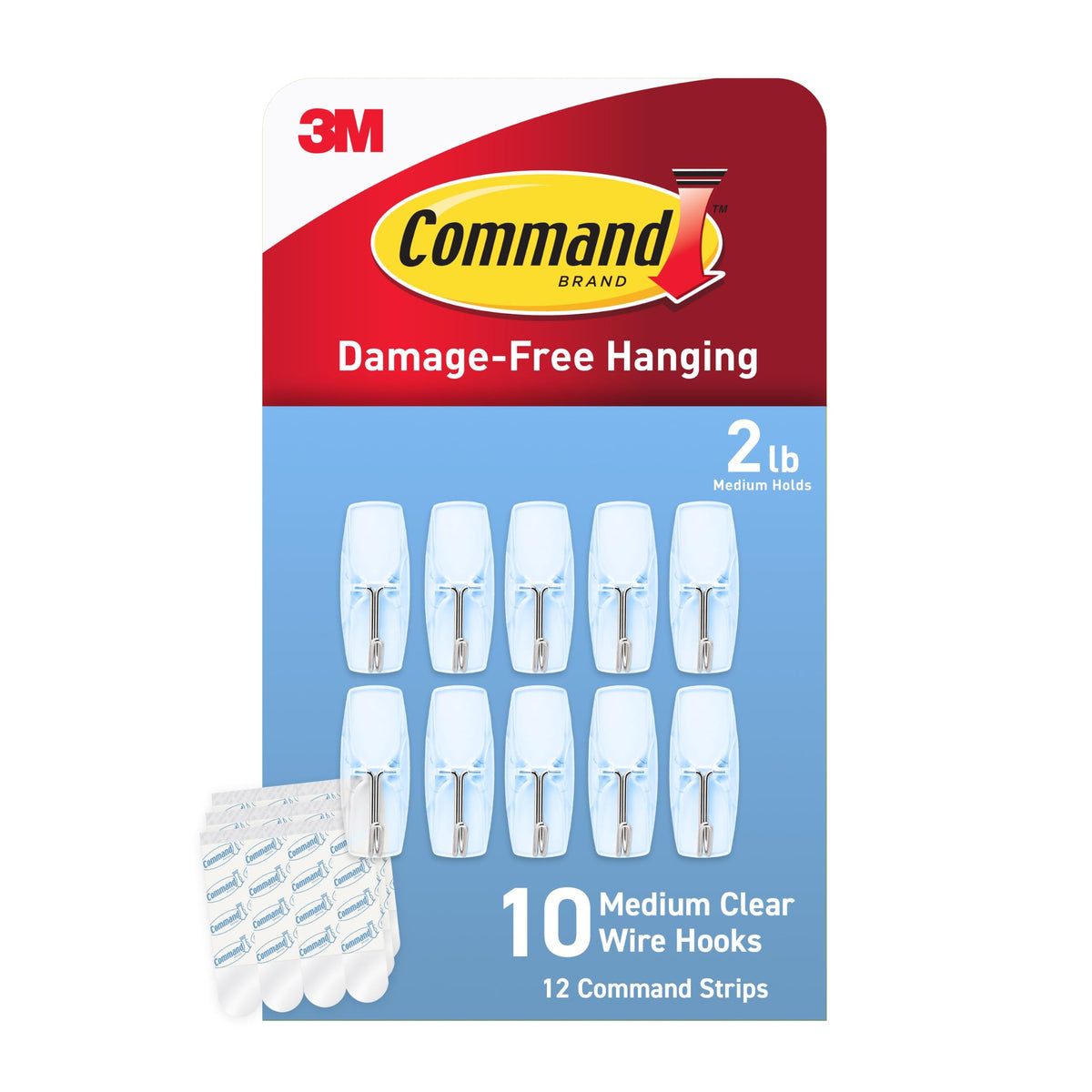 Command Clear Adhesive Hooks, Medium, 3 Pack, 30 Total, 2 lb