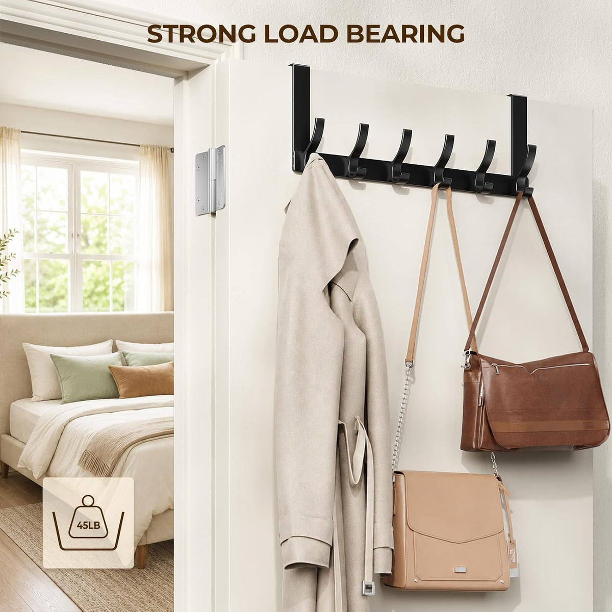 Optish Over The Door Hooks, Over Door Hooks, Towel Rack for Bathroom with 12 Coat Hooks, Over The Door Organizer Towel Rack, Bathroom Accessories