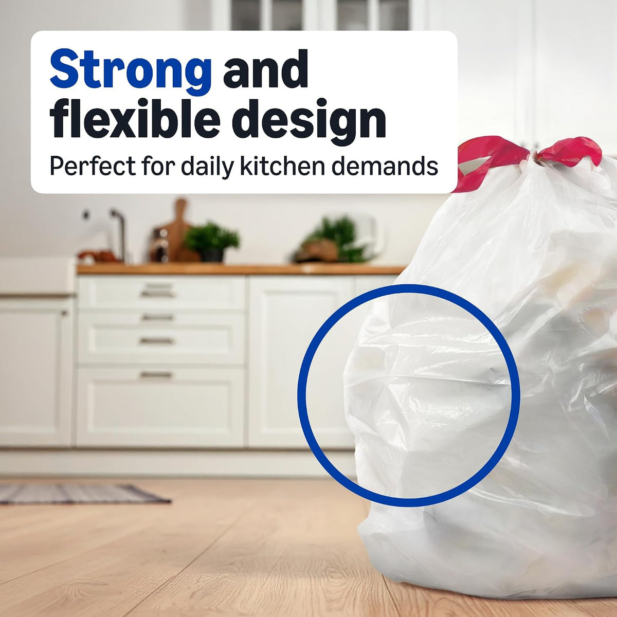 Amazon Basics Trash Bags, Tall Kitchen Drawstring, Unscented, 13 Gallon, 200 Count, Pack of 1, Packaging May Vary