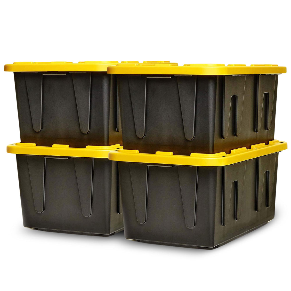 HOMZ Durabilt Plastic Storage Bins with Lids, 15 Gal, Black/Yellow, 2 Pack