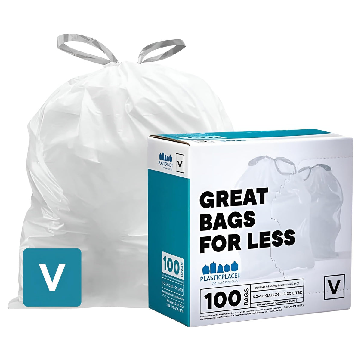 Plasticplace Custom Fit Trash Bags, Compatible with simplehuman Code V (200 Count) White Drawstring Garbage Liners 4.2-4.8 Gallon/ 16-18 Liter, 14.5" x 27.5"