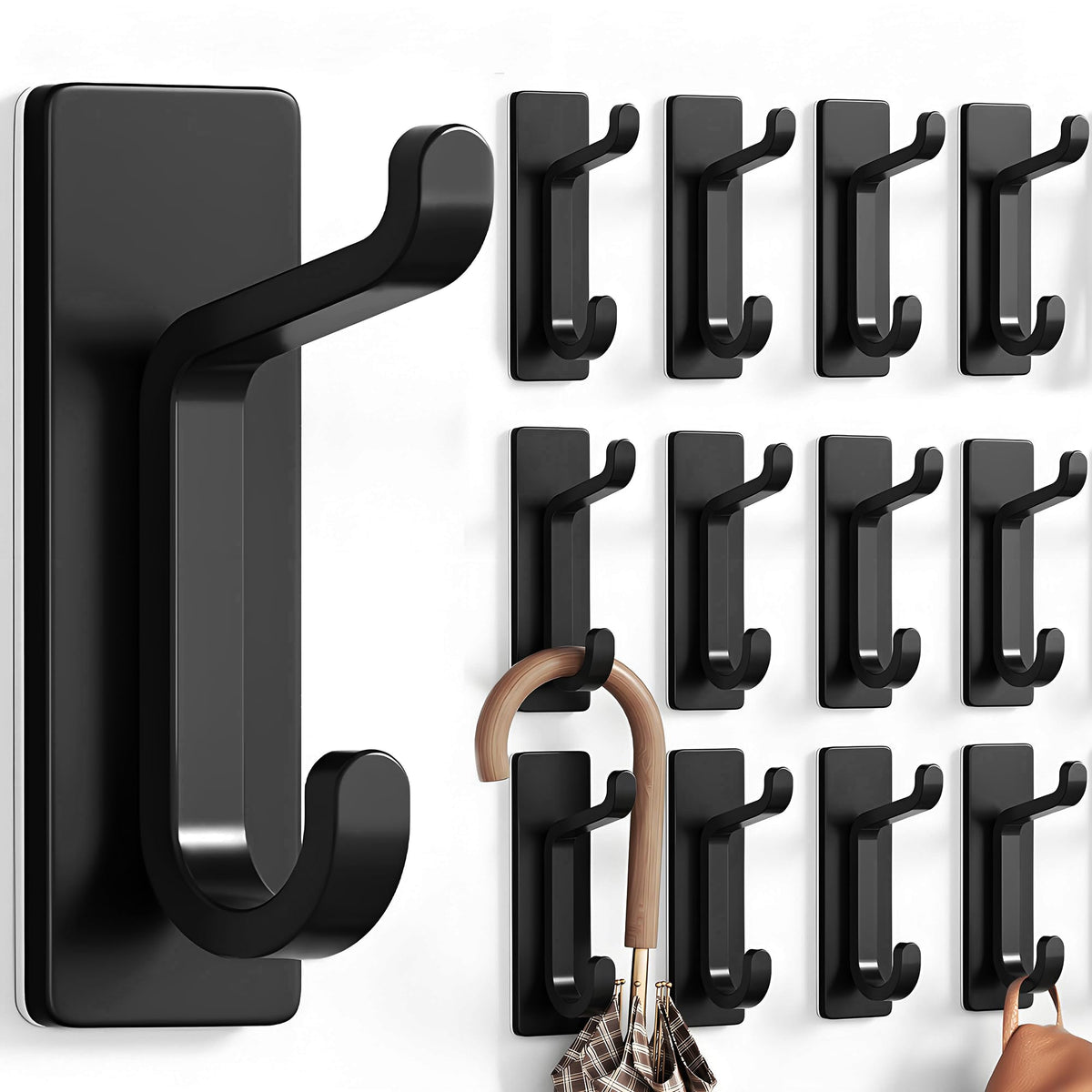 pickpiff 12 Pack Wall Hooks for Coat and Towel: 13LB Adhesive Door Hanger Stick on, Black