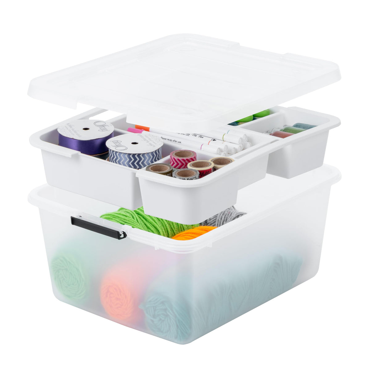 IRIS USA 4-Pack 12 Qt Storage Bins with Lids, Plastic Box, Clear/Black