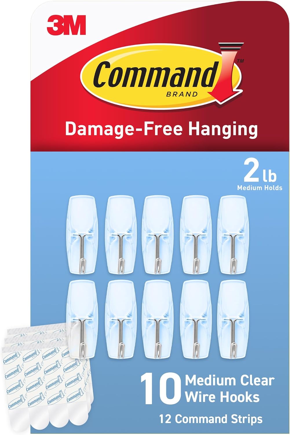 Command Clear Adhesive Hooks, Medium, 3 Pack, 30 Total, 2 lb