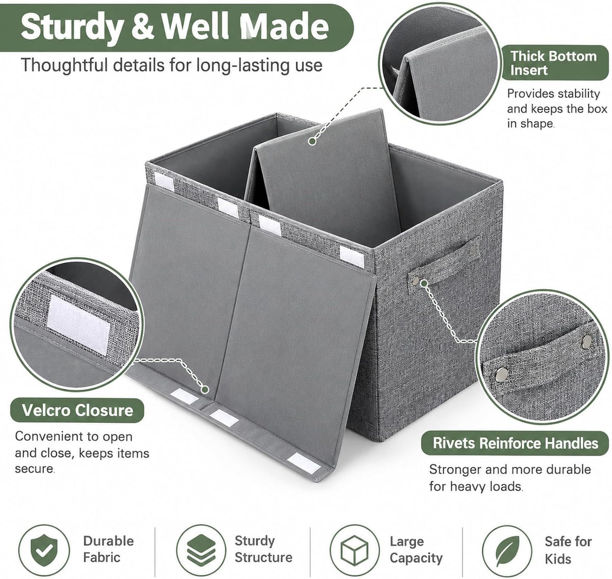 Large Toy Box Storage with Lid, Collapsible Sturdy Toy Chest Storage Bin