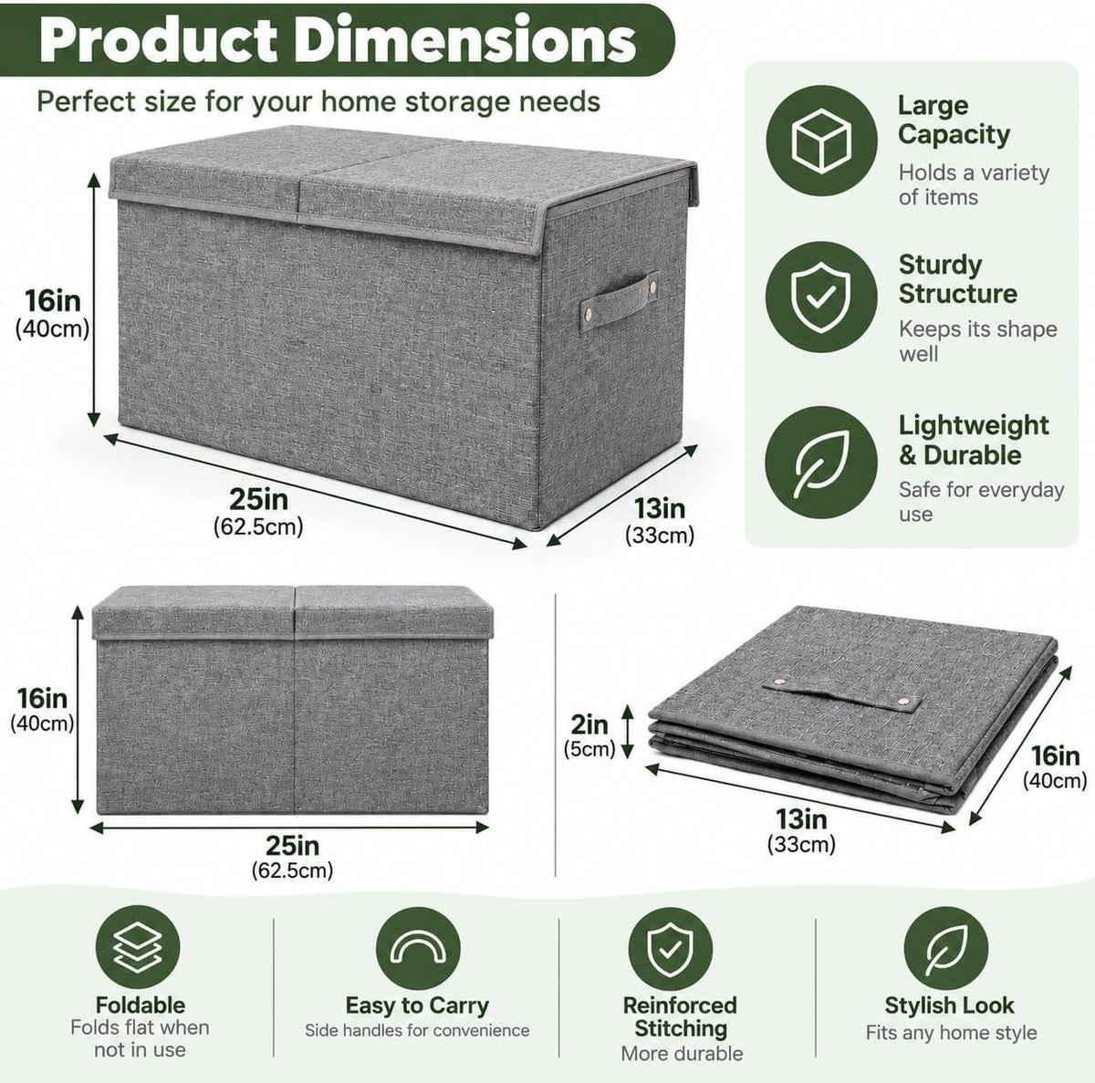 Large Toy Box Storage with Lid, Collapsible Sturdy Toy Chest Storage Bin