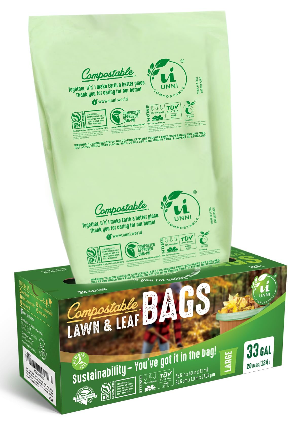 UNNI 2.6 Gallon Compostable Bags, 100 Count, 10 Liter, Extra Thick 0.71 Mil