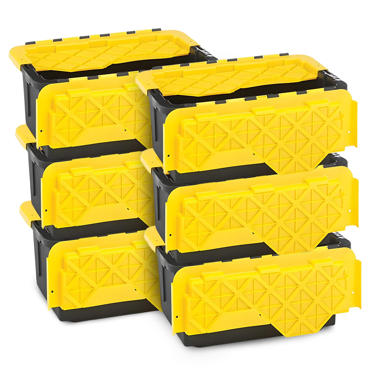 HOMZ Durabilt Plastic Storage Bins with Lids, 15 Gal, Black/Yellow, 2 Pack