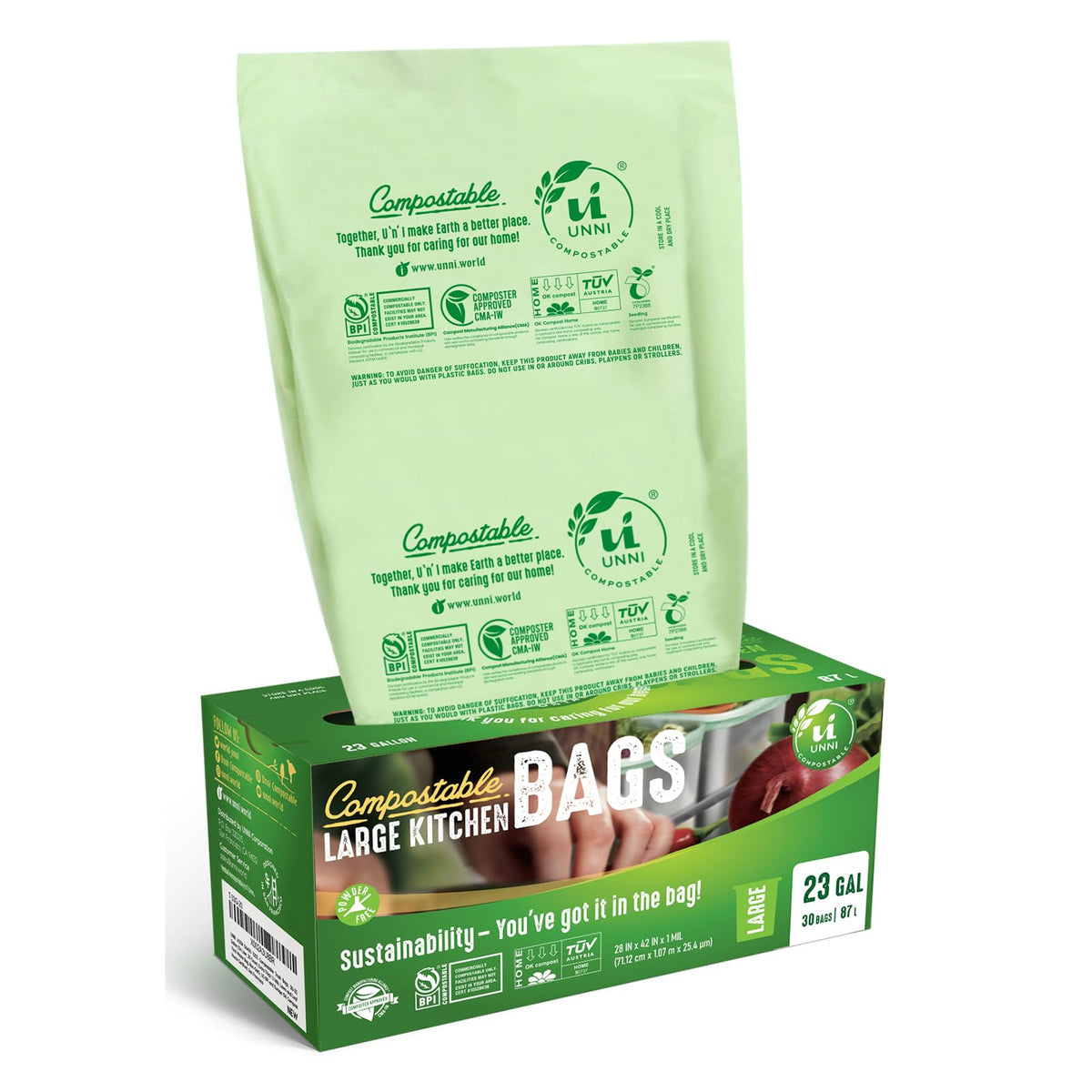 UNNI 2.6 Gallon Compostable Bags, 100 Count, 10 Liter, Extra Thick 0.71 Mil