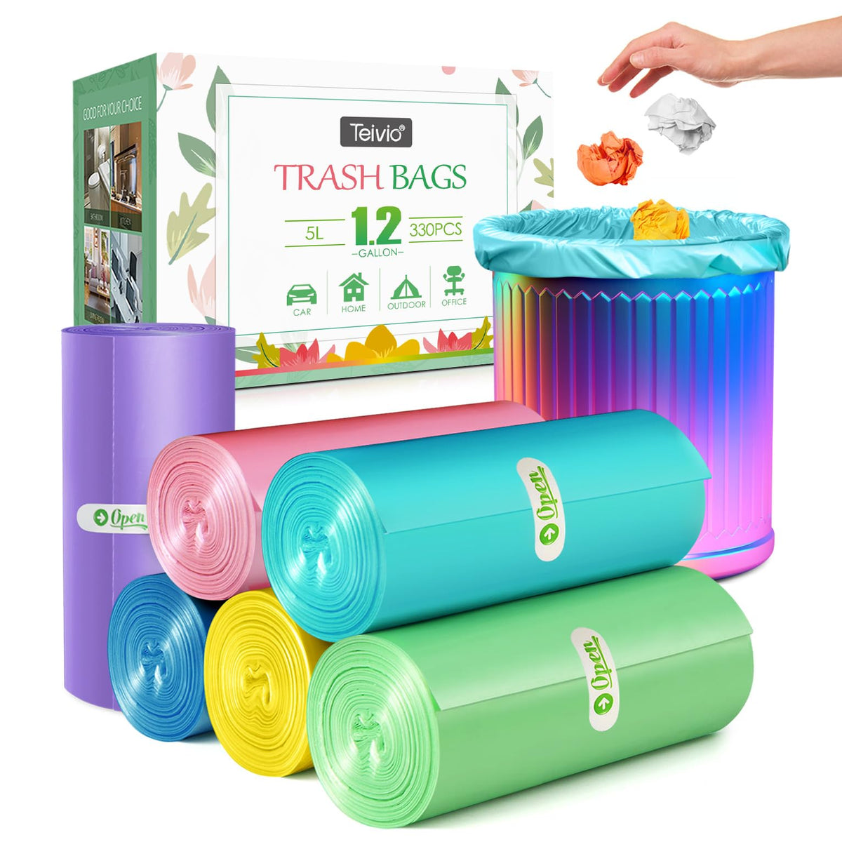 Teivio Medium Clear Trash Bags 8 Gallon 330 Count Kitchen Garbage Bags