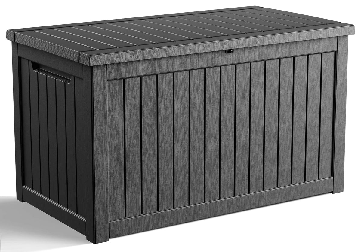 36 Gallon Outdoor Deck Box, Lockable Waterproof Outdoor Storage Boxes For Garden Tools,Indoor Cushions,Accessories Outside Storage Resin Weatherproof Container(Black)