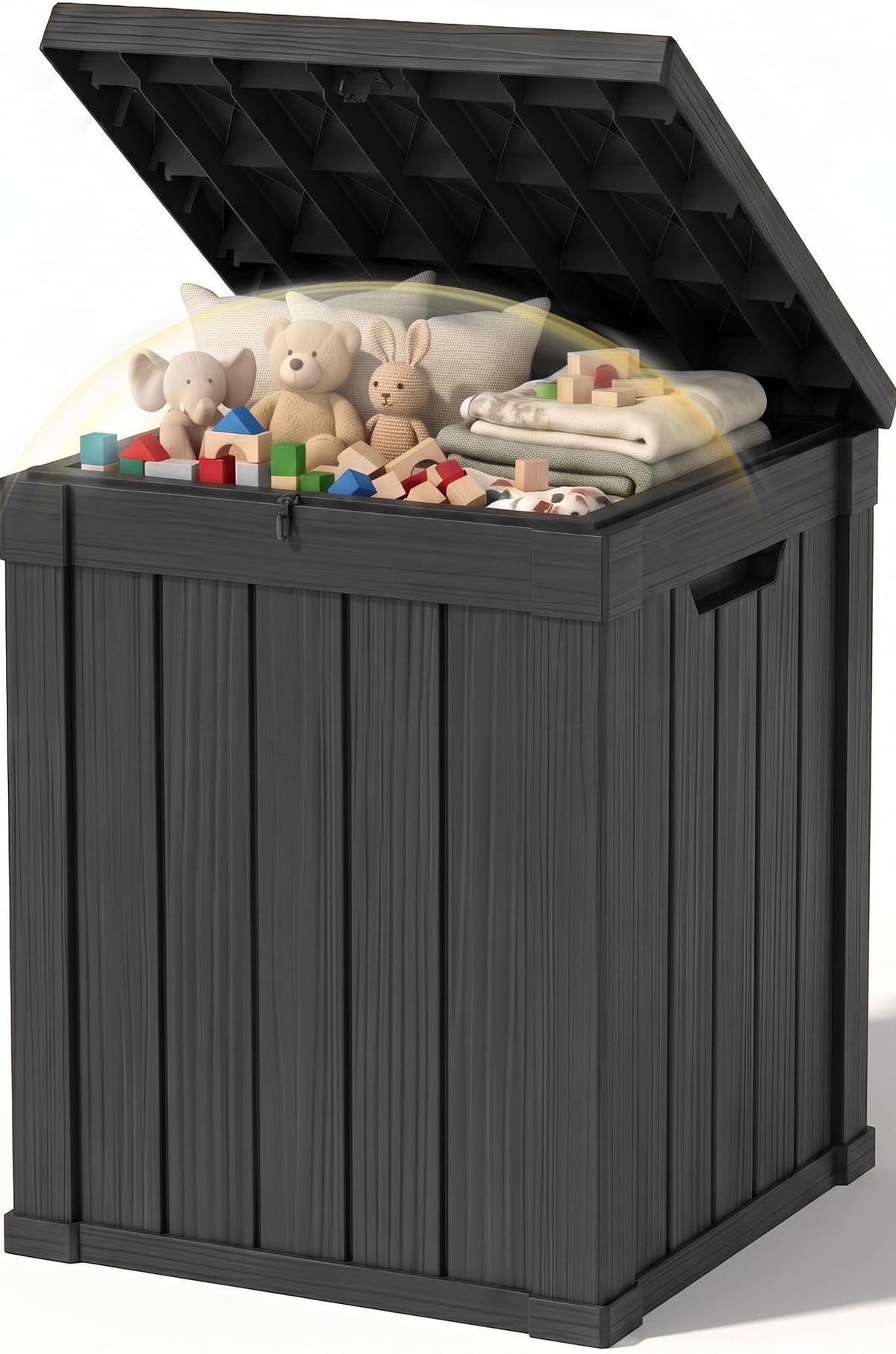 Outdoor Storage Box, 170 Gal Waterproof Resin Deck Box w/Support Rod