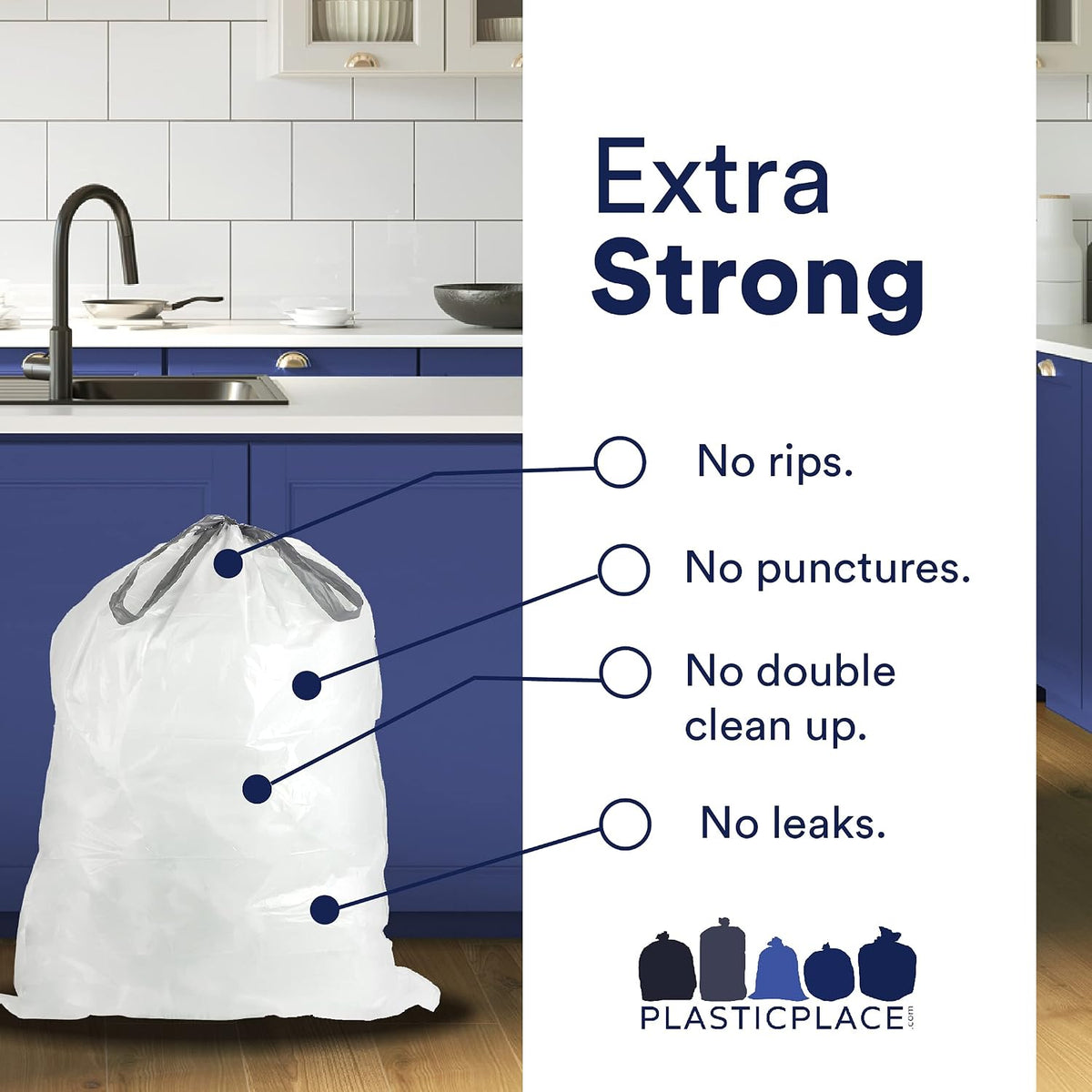 Plasticplace Custom Fit Trash Bags, Compatible with simplehuman Code X (100 Count) White Drawstring Garbage Liners 21 Gallon/ 80 Liter, 26" x 24.5"