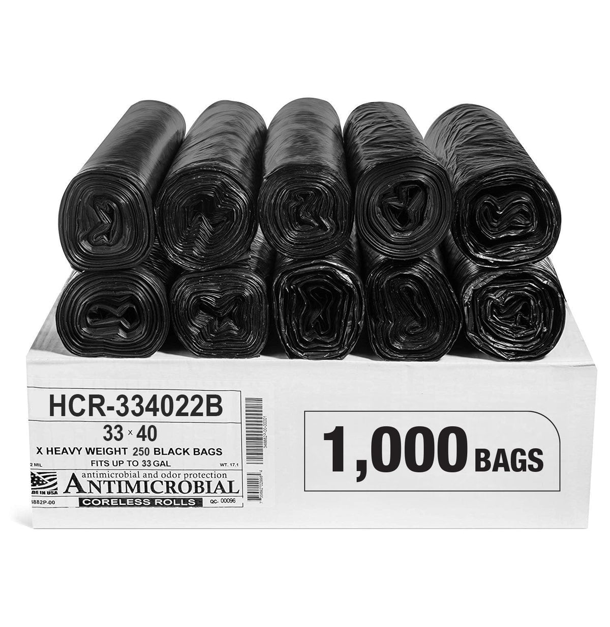 Aluf Plastics 60 Gal Black Trash Bags, 22 Micron (EQ.), 38" x 60" (150 Pk)