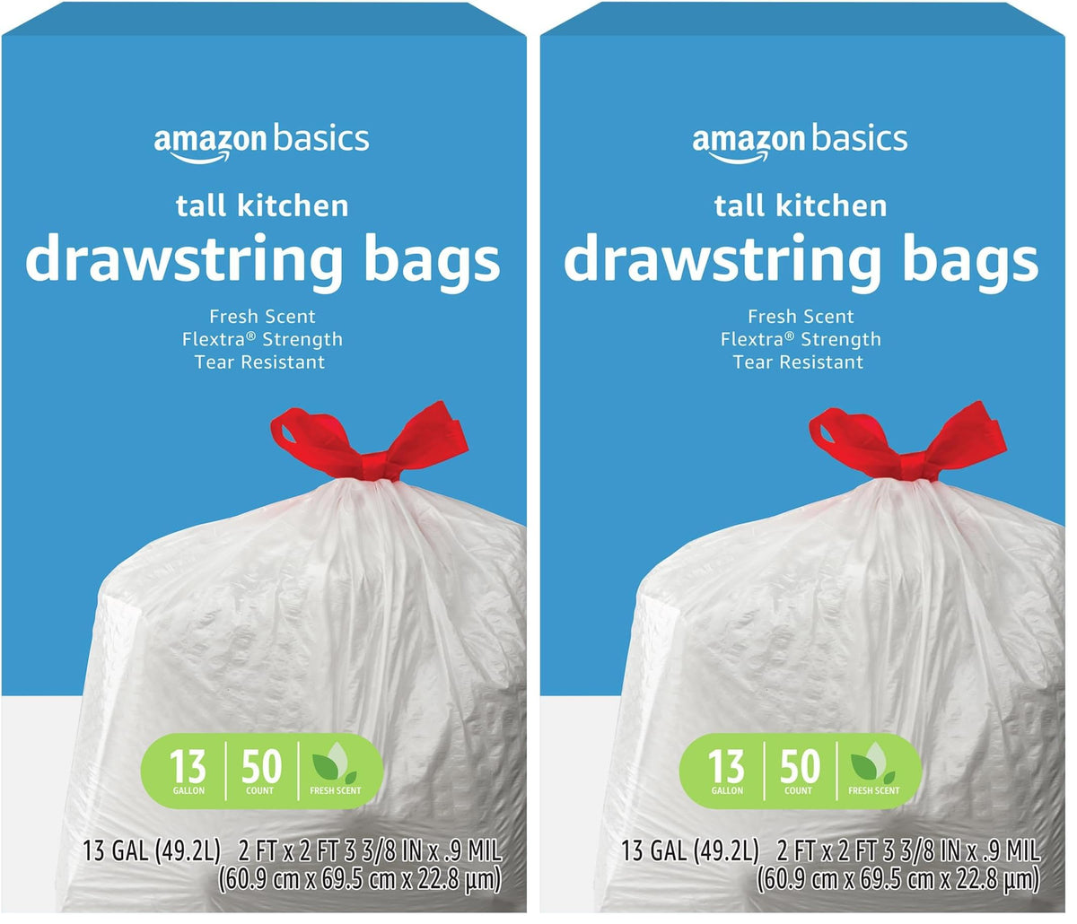 Amazon Basics Flextra Strength Tall Kitchen Drawstring Trash Bags, Fresh Scent, Tear Resistant, 13 Gallon, 120 Count