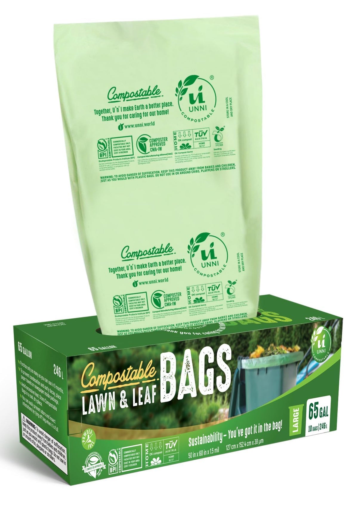 UNNI 2.6 Gallon Compostable Bags, 100 Count, 10 Liter, Extra Thick 0.71 Mil
