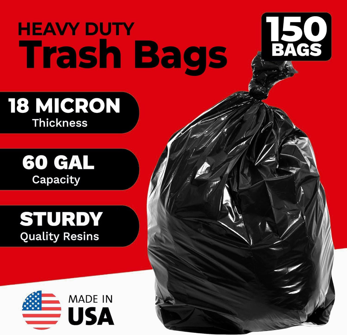 ToughBag 55-60 Gallon Contractor Trash Bags, 150 Count, Black