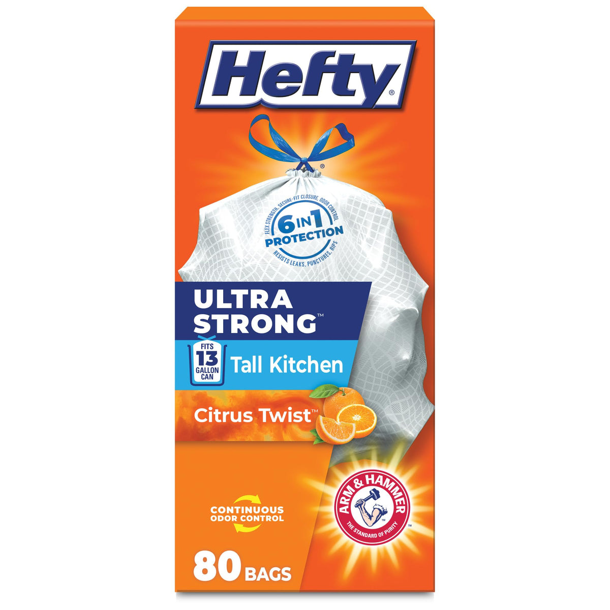Hefty Ultra Strong 13 Gal Kitchen Trash Bags, White, Citrus Twist, 80ct