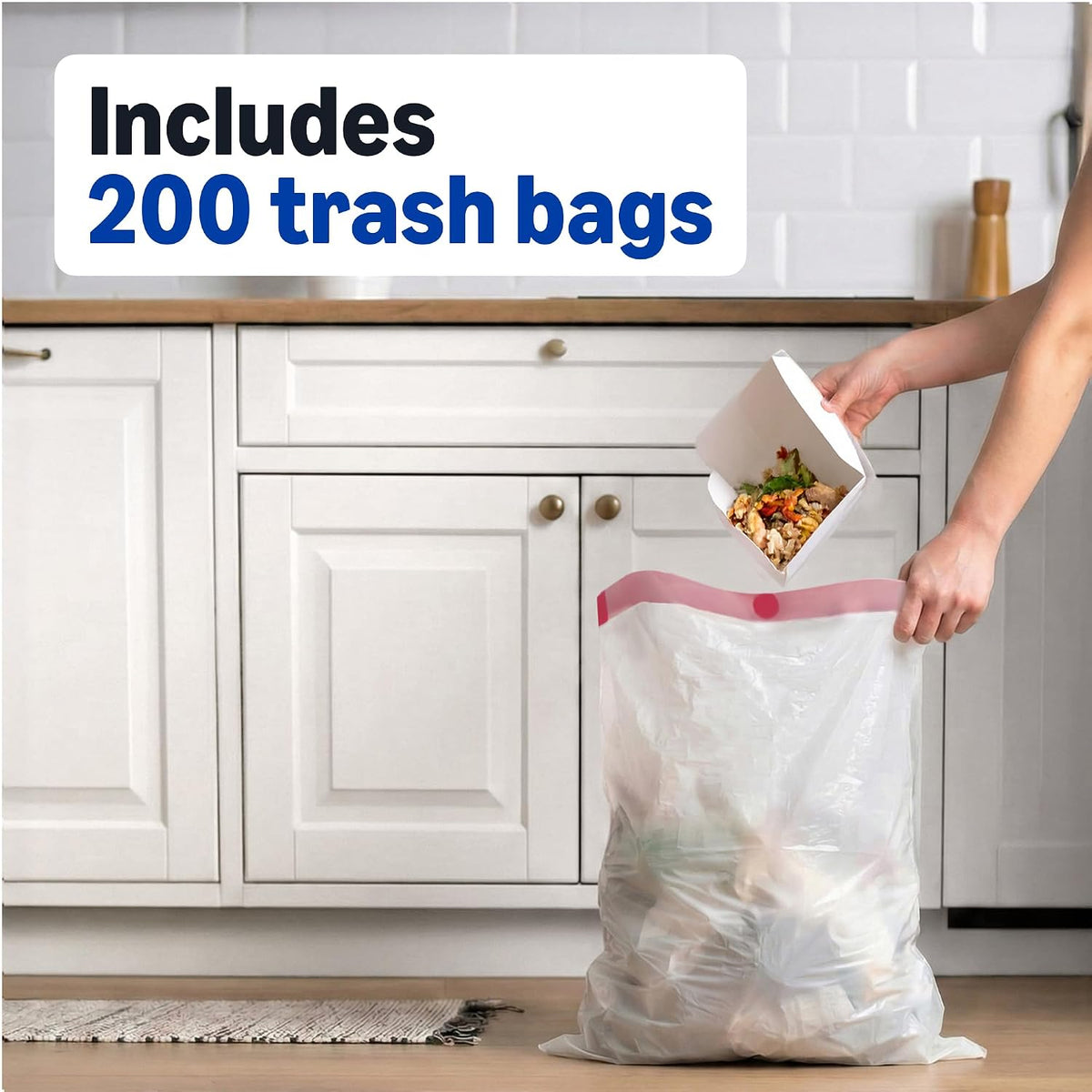 Amazon Basics Trash Bags, Tall Kitchen Drawstring, Unscented, 13 Gallon, 200 Count, Pack of 1, Packaging May Vary