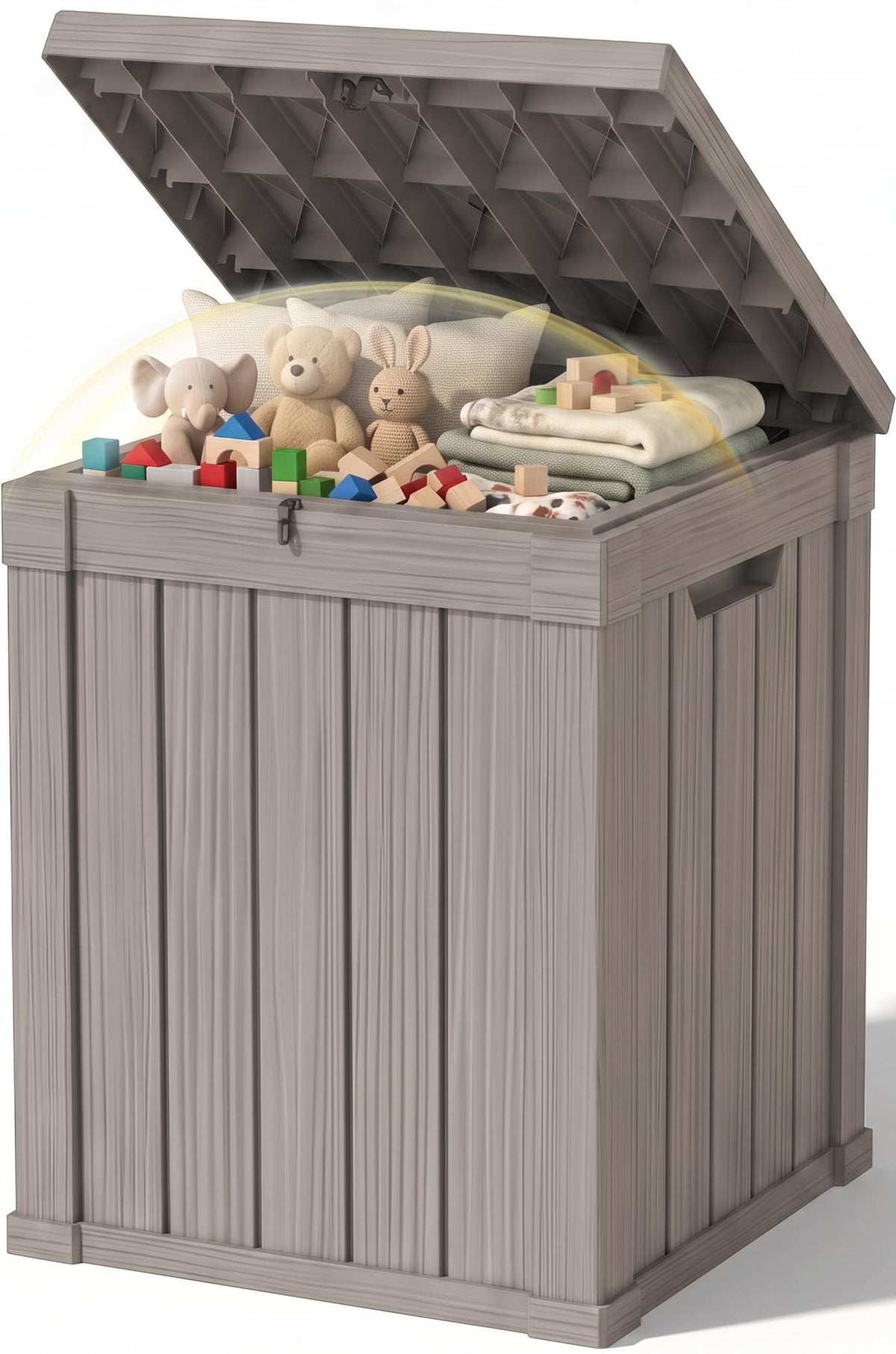 Outdoor Storage Box, 170 Gal Waterproof Resin Deck Box w/Support Rod