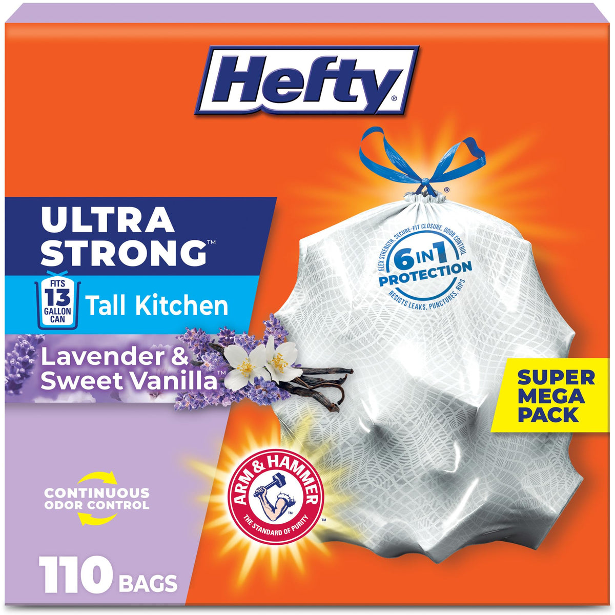 Hefty Ultra Strong 13 Gal Kitchen Trash Bags, White, Citrus Twist, 80ct