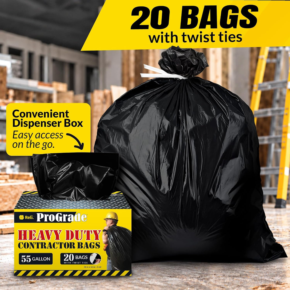 Reli. Contractor Garbage Bags 55 Gallon