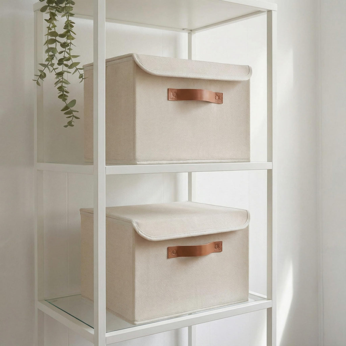 Decorative Linen Storage Boxes with Lids - Spacious Set of 2 Organizer Bins