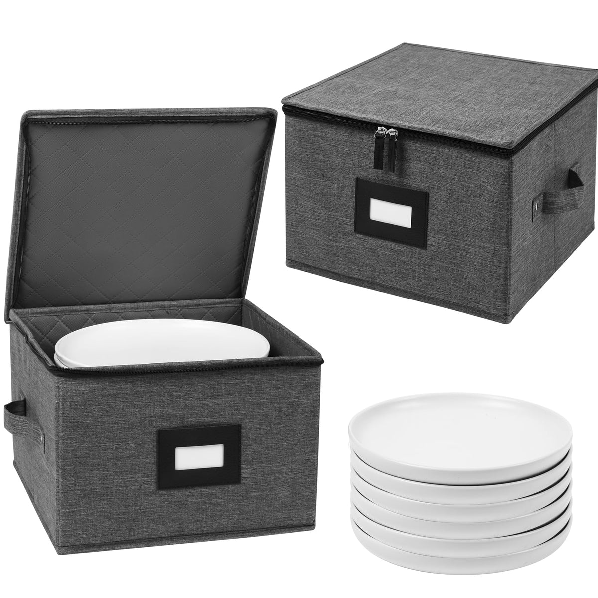 Mug Storage Box with Dividers 2 Pack, Hard Top Cup Storage for Coffee Mug
