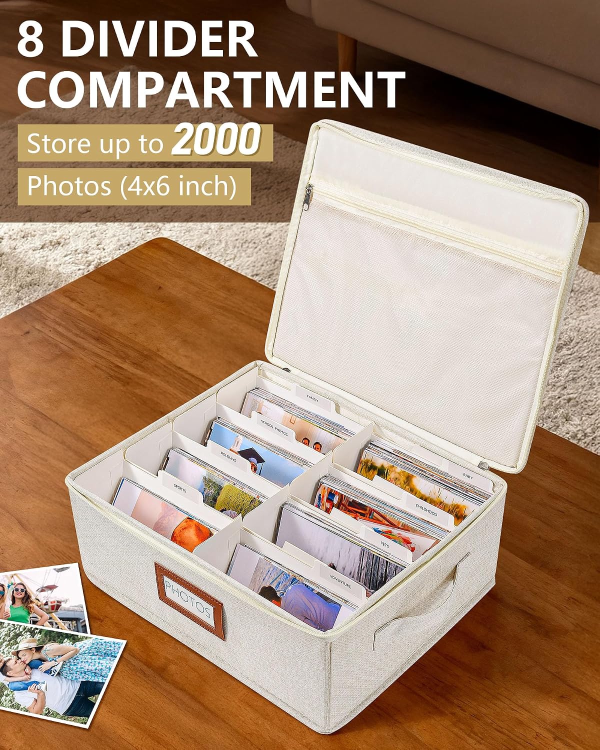 HULISEN Photo Storage Box, Photo Organizer for 2000 4x6 Pictures, Beige
