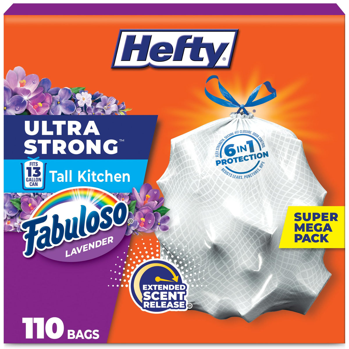 Hefty Ultra Strong 13 Gal Kitchen Trash Bags, Fabuloso Lavender, 80ct