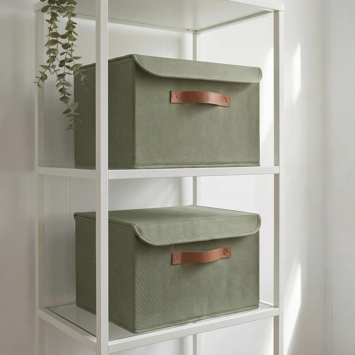 Decorative Linen Storage Boxes with Lids - Spacious Set of 2 Organizer Bins