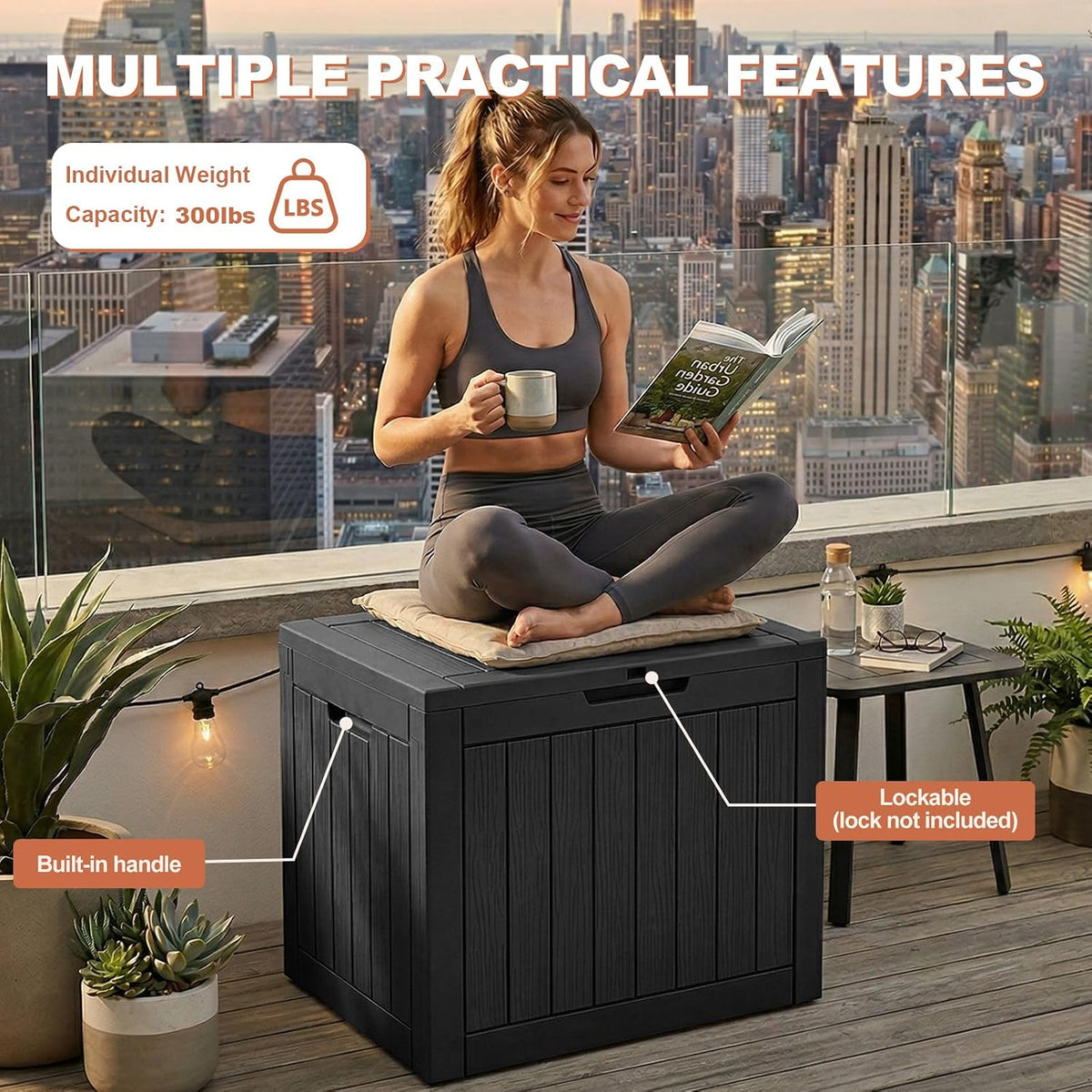 EFU Outdoor Storage Box 42 Gallon Deck Box, Waterproof Resin, Black