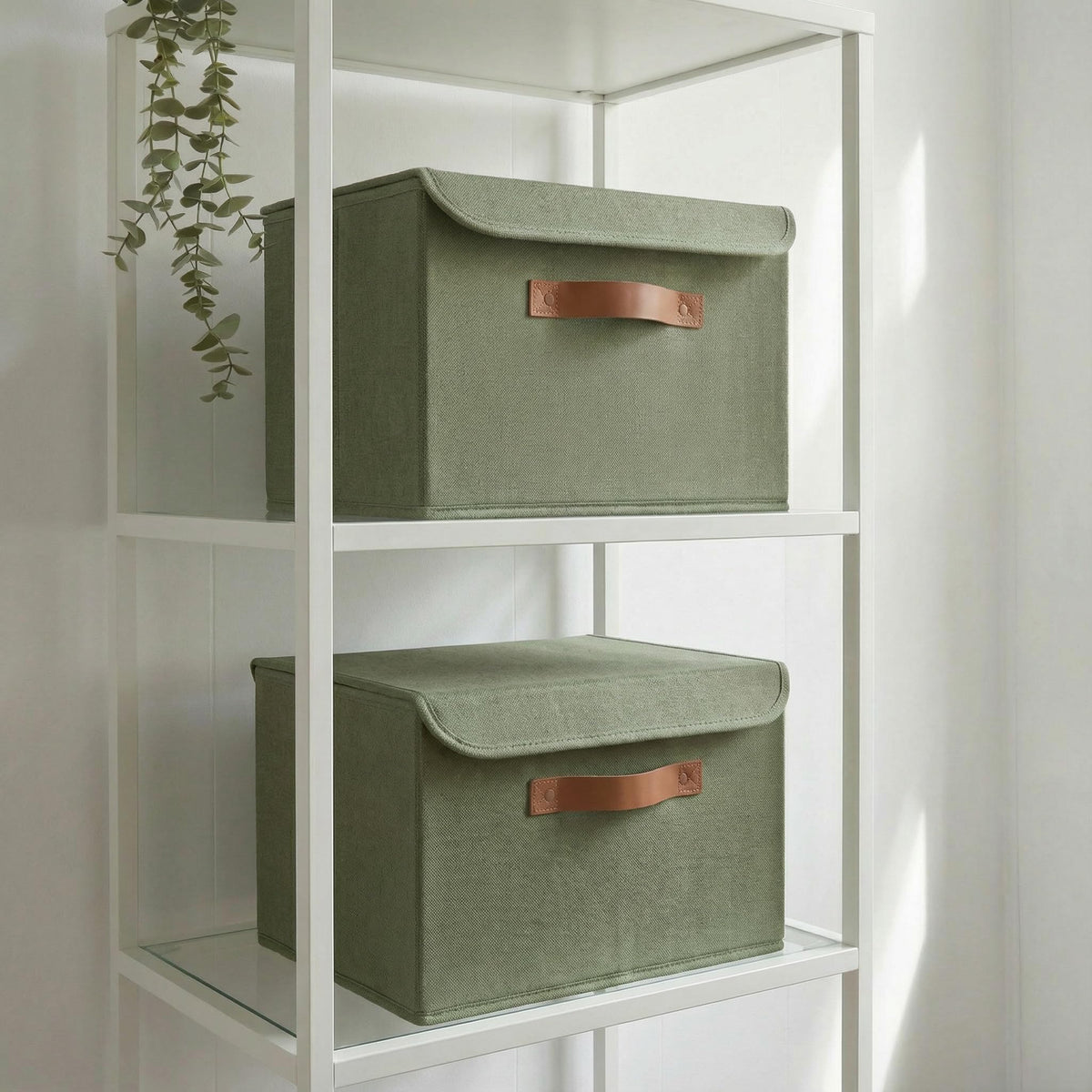 Decorative Linen Storage Boxes with Lids - Spacious Set of 2 Organizer Bins