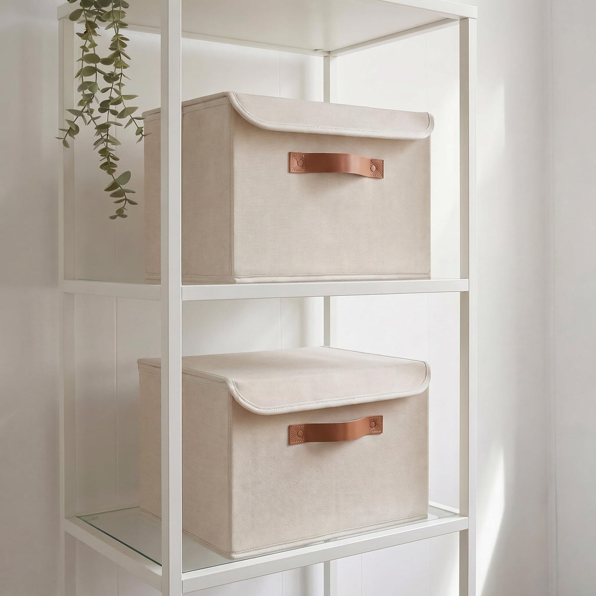 Decorative Linen Storage Boxes with Lids - Spacious Set of 2 Organizer Bins