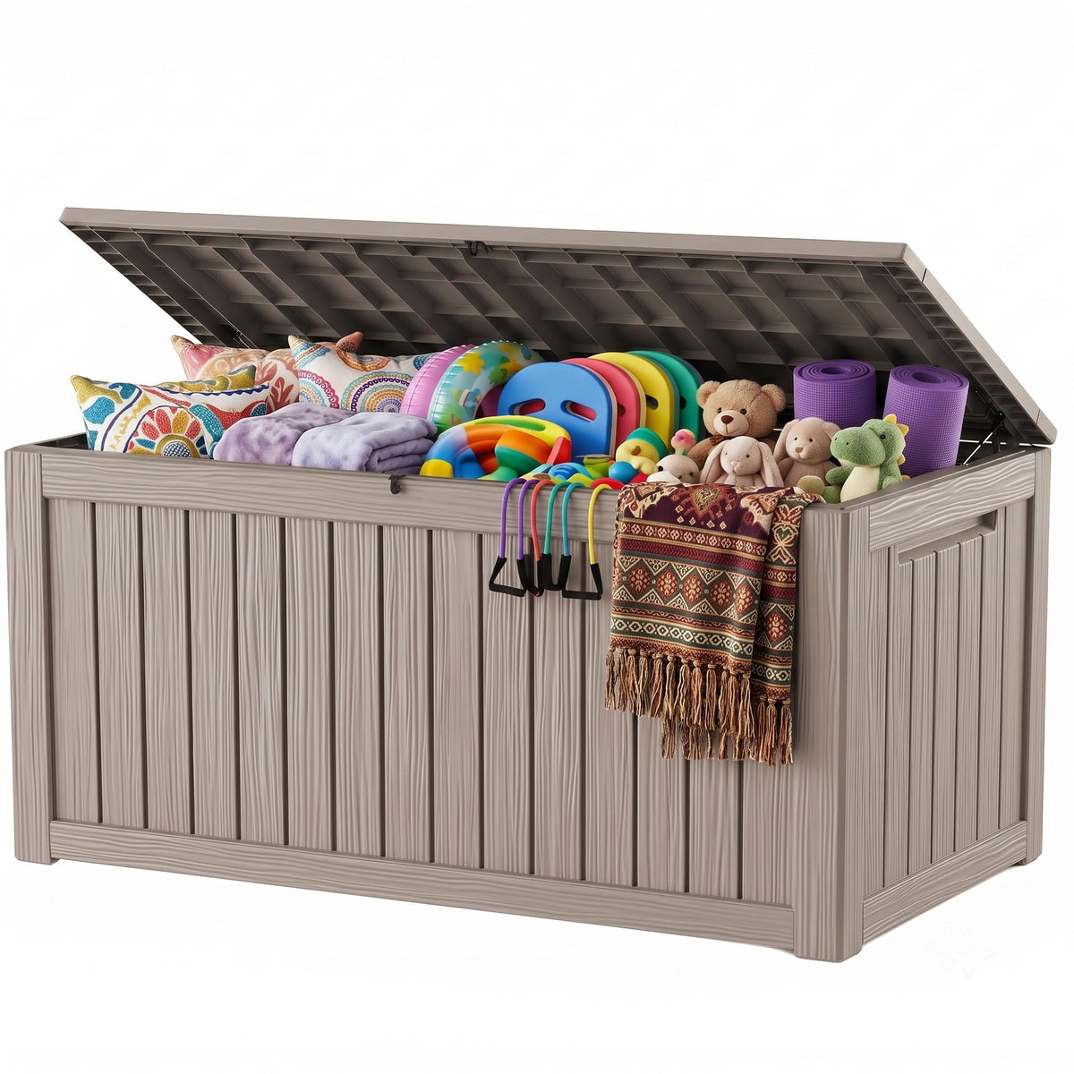 Outdoor Storage Box, 170 Gal Waterproof Resin Deck Box w/Support Rod