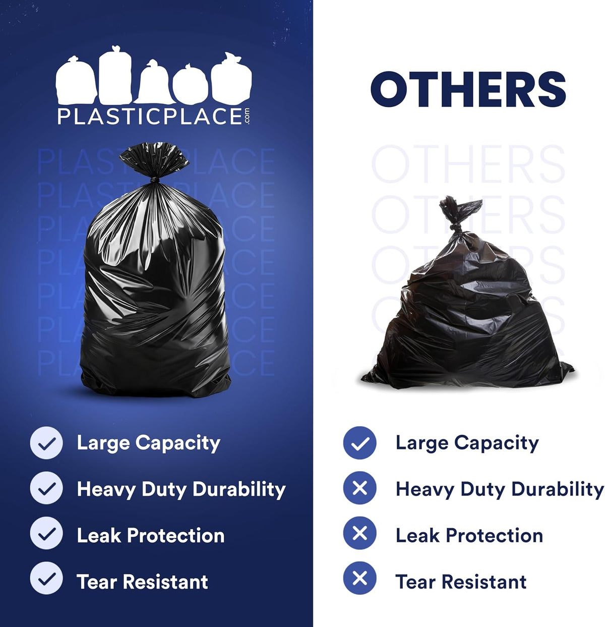 Plasticplace 55-60 Gallon Trash Bags │ 1.0 Mil │ Black Heavy Duty Garbage Can Liners │ 38” x 58” (100 Count)