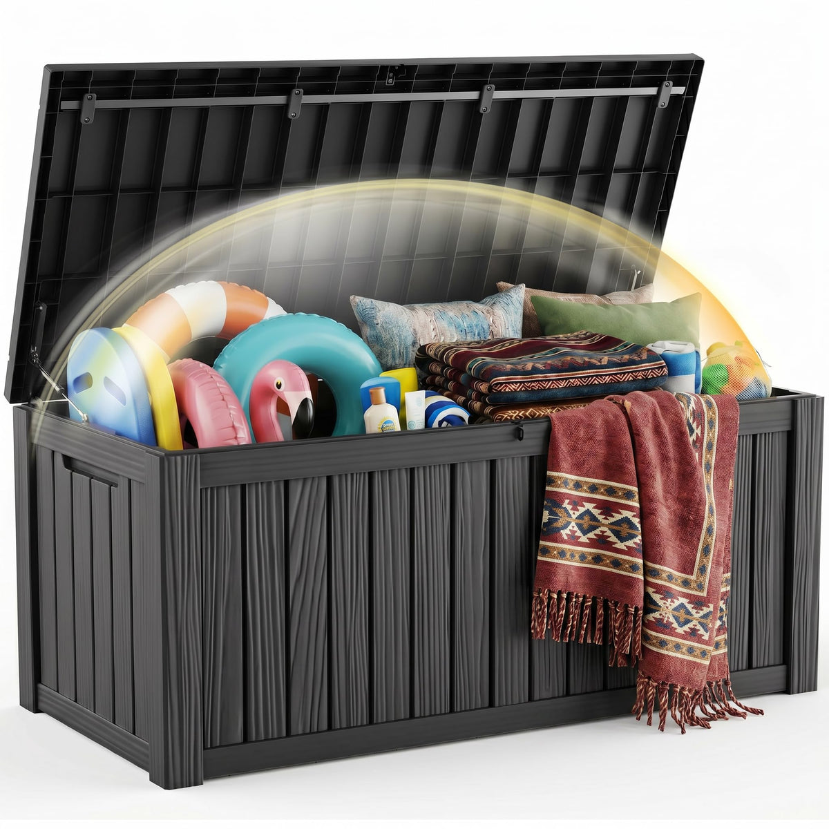 EFU Outdoor Storage Box 42 Gallon Deck Box, Waterproof Resin, Black