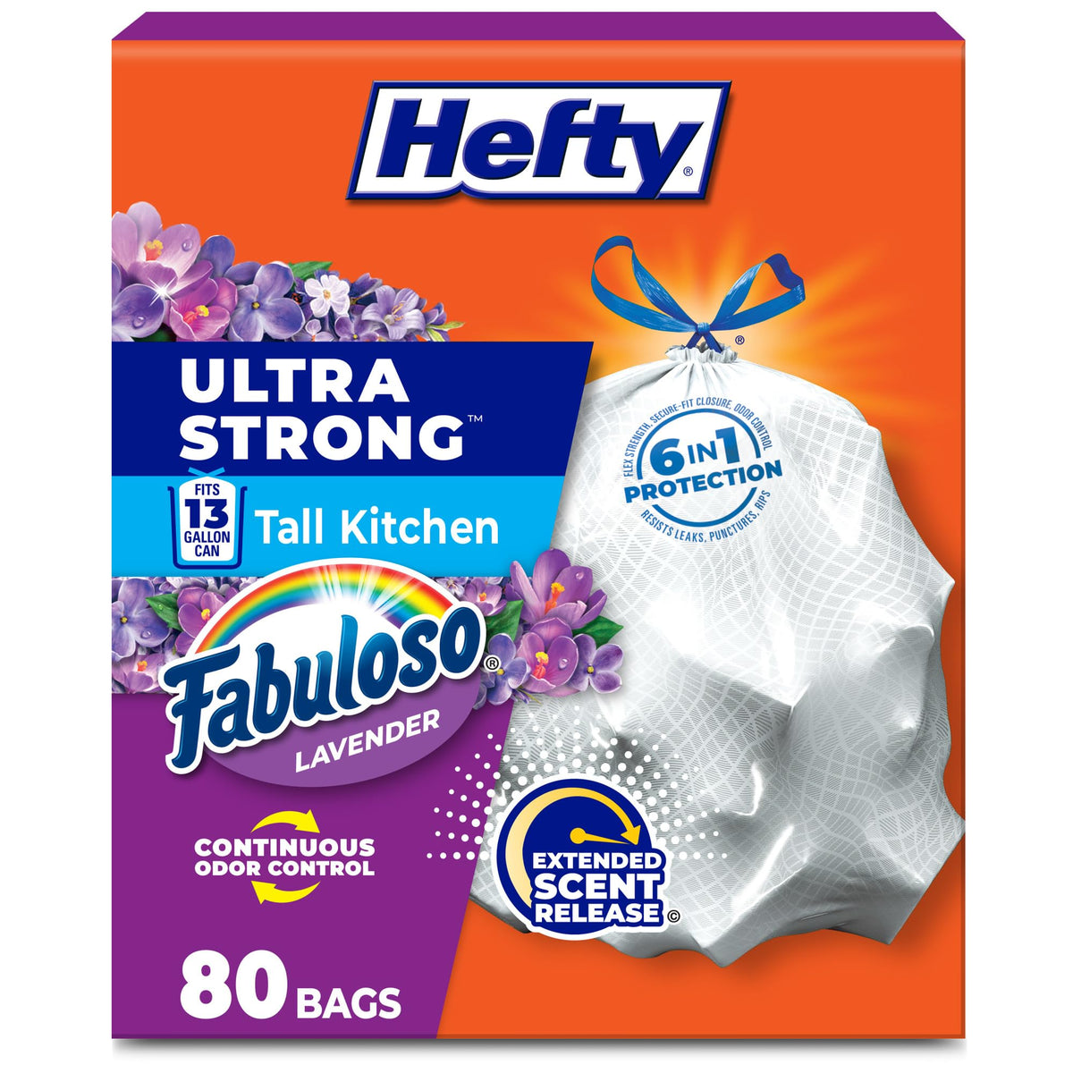 Hefty Ultra Strong 13 Gal Kitchen Trash Bags, Fabuloso Lavender, 80ct