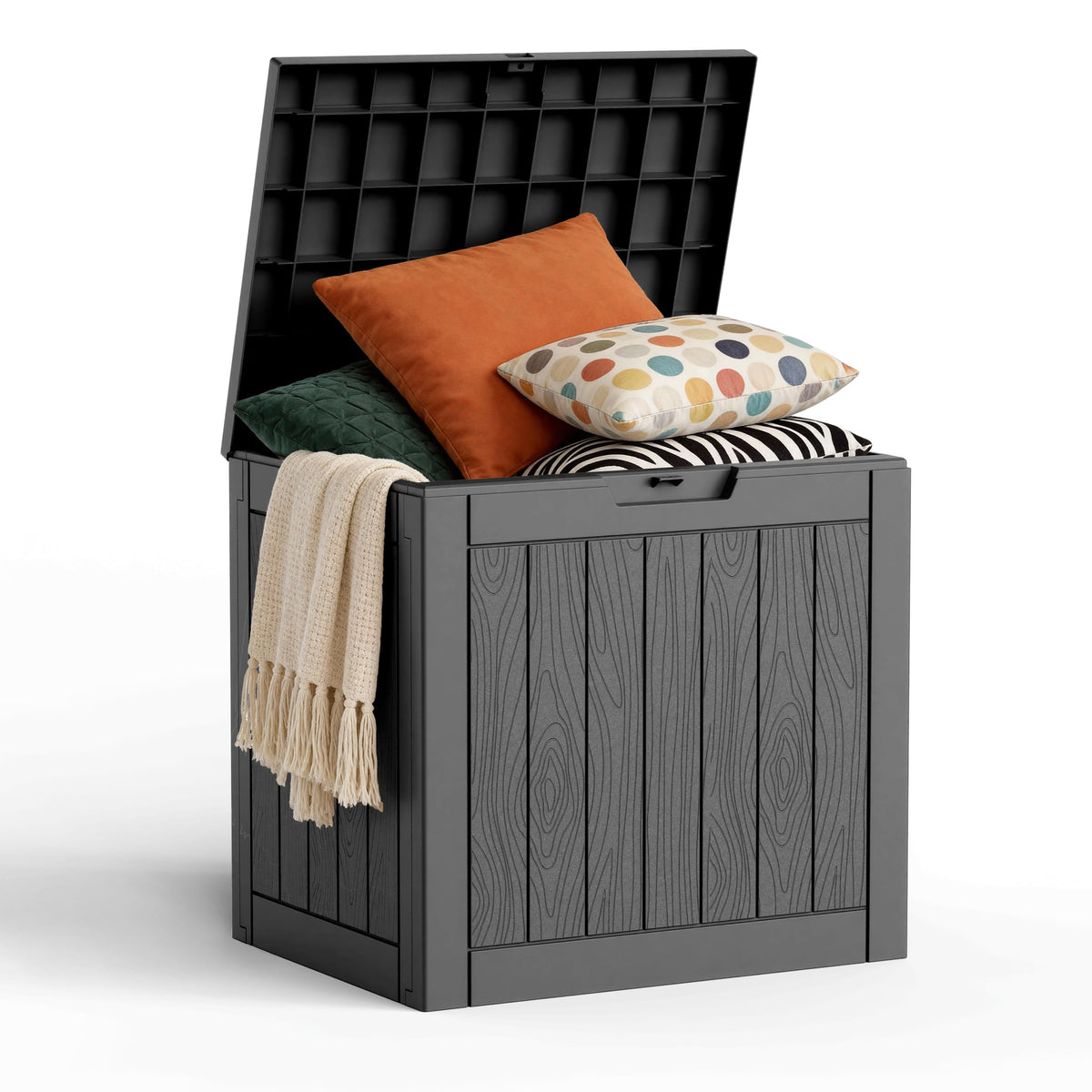 36 Gallon Outdoor Deck Box, Lockable Waterproof Outdoor Storage Boxes For Garden Tools,Indoor Cushions,Accessories Outside Storage Resin Weatherproof Container(Black)