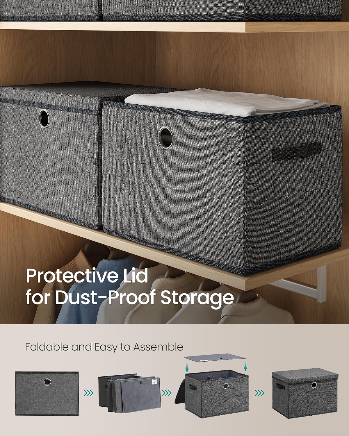 SONGMICS Set of 3 Storage Bins with Lids, 41 Quart Foldable Storage Boxes